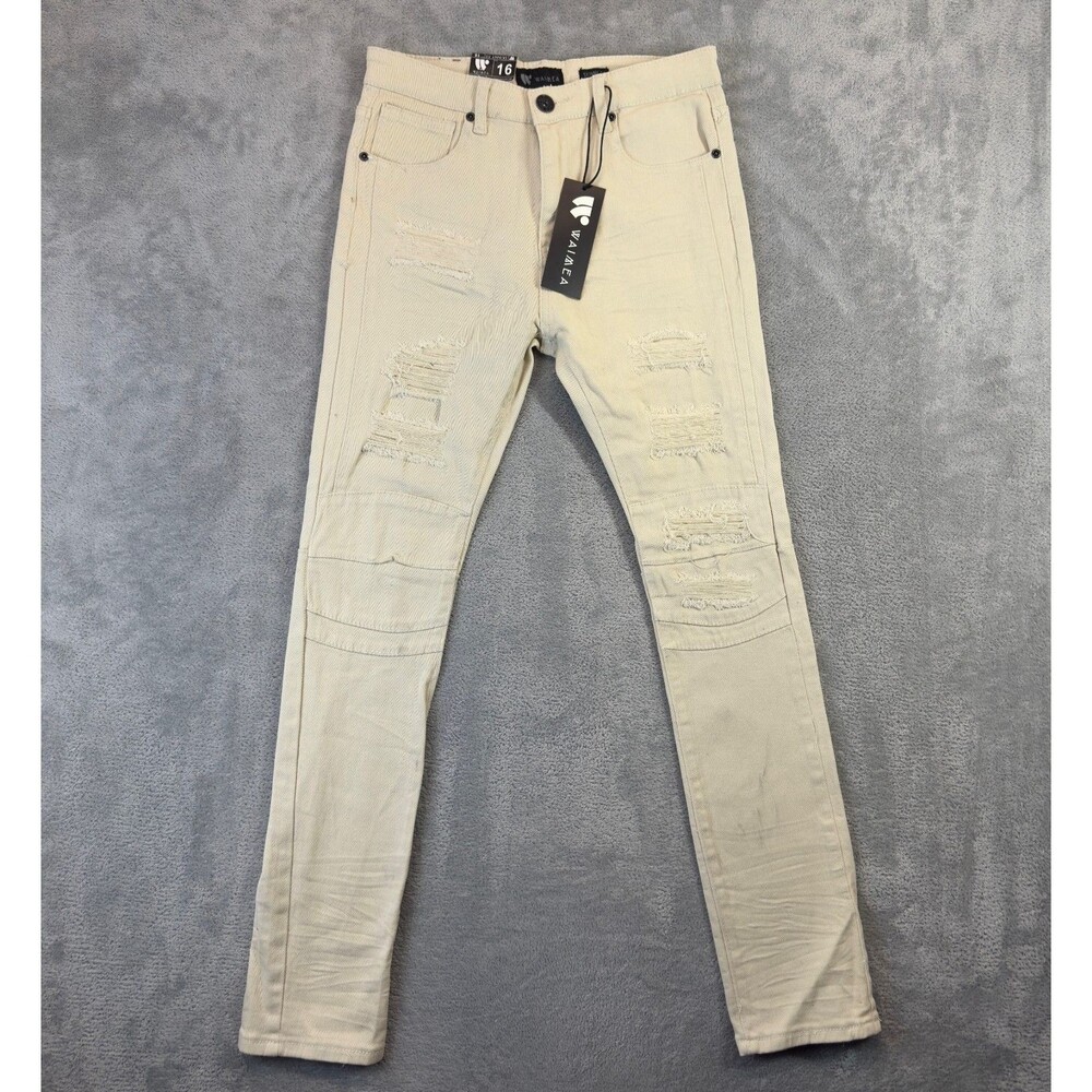 Waimea Boys Jeans 16 Off-White Skinny Fit Distressed Bone Ripped Denim Cotton